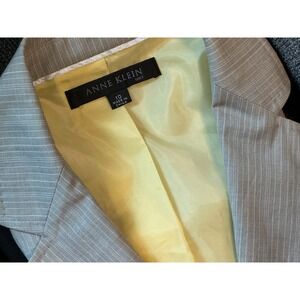 Anne Klein Shaped Jacket Blazer Lightweight Wool Blend Gray White Pinstripe Sz10